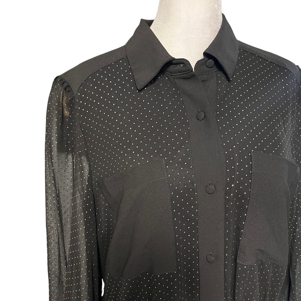 Rachel Roy Black Sheer Arm Gold Dot Midi Dress Size 8 - Picture 7 of 12